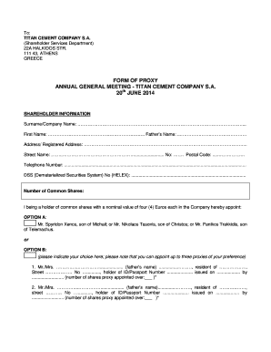 Titan Cement Company Proxy Form