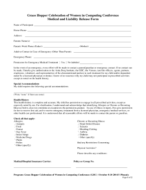 Grace Hopper Conference Medical and Liability Release Form