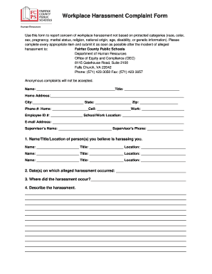 Complaint of Workplace Harassment Form - Fairfax County Public ... - fcps