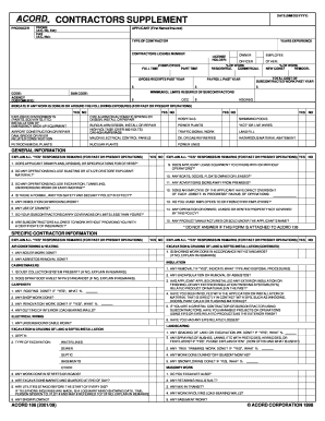 ACORD 186 Contractors Supplement Form