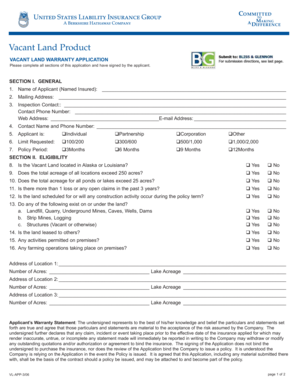 Vacant Land Warranty Application