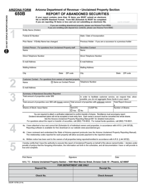 Arizona Form 650B Report of Abandoned Securities