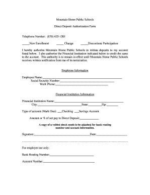 Mountain Home Public Schools Direct Deposit Authorization Form