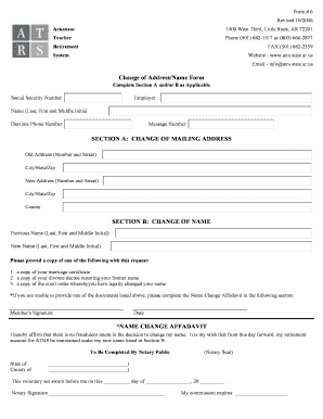 Arkansas Teacher Retirement System Change of Address/Name Form