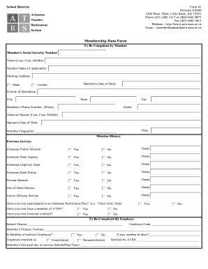 Arkansas Teacher Retirement System Membership Data Form