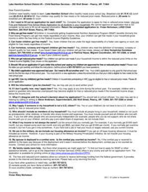 Lake Hamilton School District Free and Reduced Price Meals Application