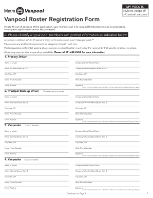 Metro Vanpool Registration Form