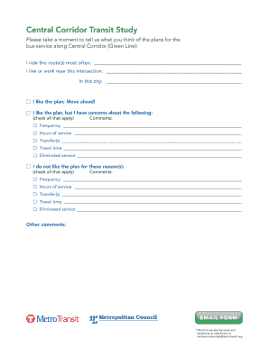 Central Corridor Transit Study Feedback Form