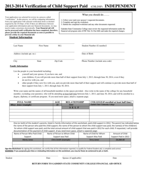 2013-2014 Verification of Child Support Paid Form