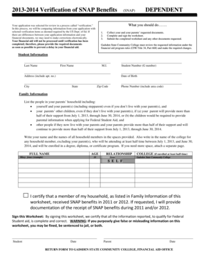 2013-2014 Verification of SNAP Benefits Form