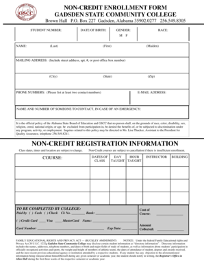 Gadsden State Community College Non-Credit Enrollment Form