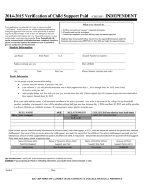 2014-2015 Verification of Child Support Paid Form