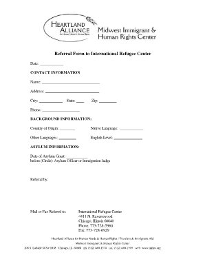 Referral Form to International Refugee Center
