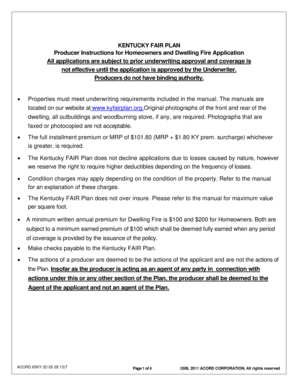 Kentucky Fair Plan Homeowners and Dwelling Fire Application