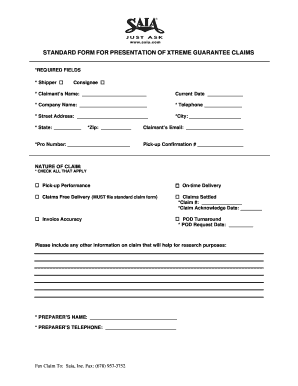 Standard Form for Xtreme Guarantee Claims