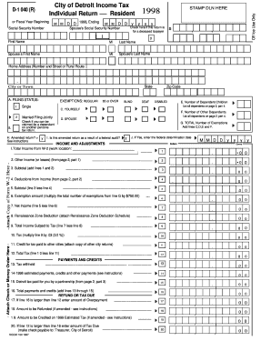 City of Detroit Income Tax Form D-1040