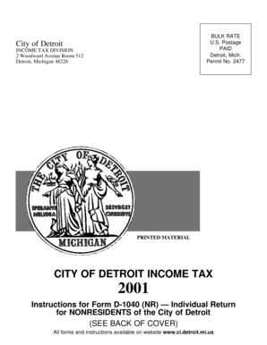 City of Detroit Income Tax Form D-1040 (NR)
