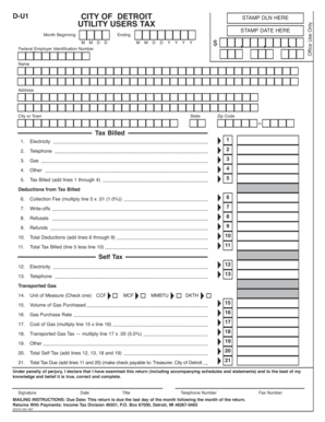 Detroit Utility Users Tax Form D-U1