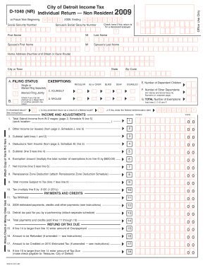 City of Detroit Income Tax D-1040 (NR) Form