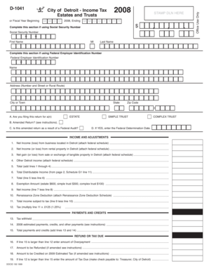 Detroit Income Tax Form D-1041 2008