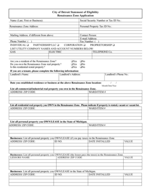 City of Detroit Renaissance Zone Application