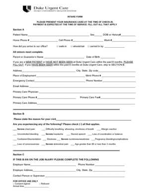 Duke Urgent Care Intake Form