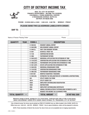 City of Detroit Income Tax Forms Order Form