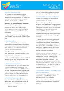 Early Childhood Teacher Qualification Application Form