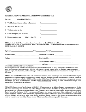 Dayton Business Declaration of Estimated Tax