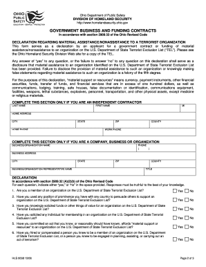 Ohio Government Business and Funding Contracts Declaration