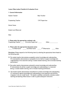 lesson observation checklist