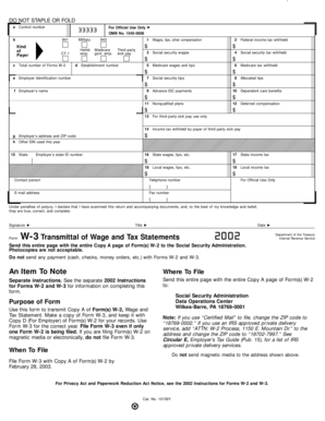 IRS Form W-3 Transmittal of Wage and Tax Statements