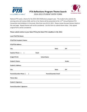 PTA Reflections Program Theme Entry Form