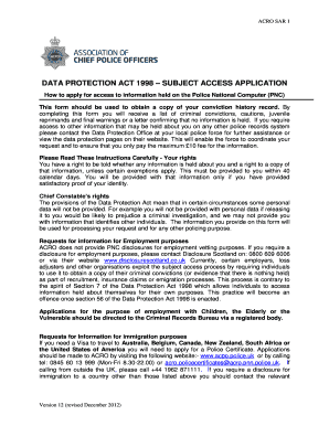 UK Police National Computer Subject Access Request Form