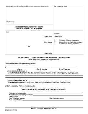Notice of Attorney Change of Address or Law Firm