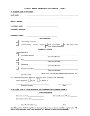 Criminal Appeal Transcript Information Form