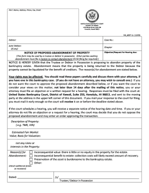 US Bankruptcy Court Notice of Proposed Abandonment