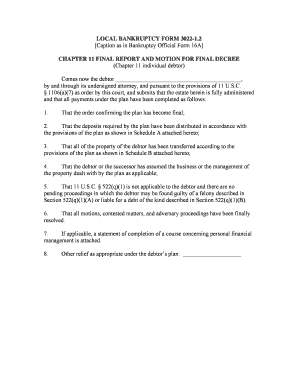 Chapter 11 Final Report and Motion for Final Decree