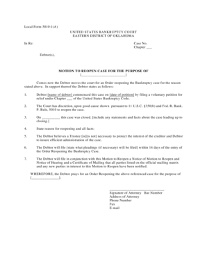 Motion to Reopen Bankruptcy Case