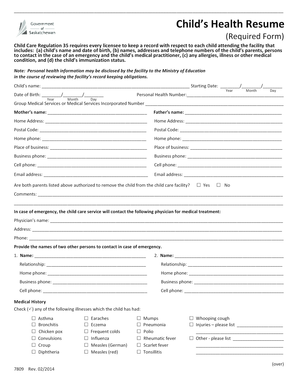 Child Health Resume Form