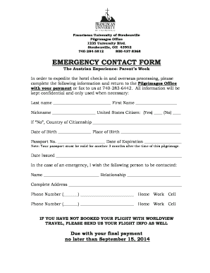 Emergency contact form daycare - Emergency Contact Form - Franciscan University of Steubenville - franciscan