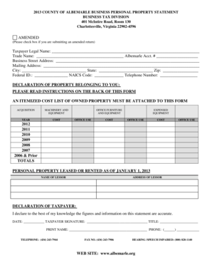 2013 Albemarle Business Personal Property Statement