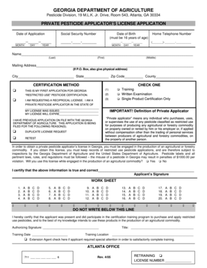 Georgia Private Pesticide Applicator License Application