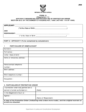 Affidavit Regarding Contravention of Protection Order