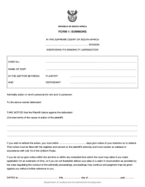 South Africa Form 1 Summons