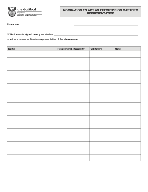 Nominate Executor or Master's Representative