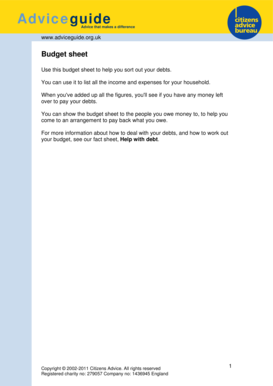 UK Budget Sheet for Debt Management