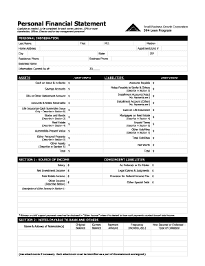 Personal Financial Statement for 504 Loan Program