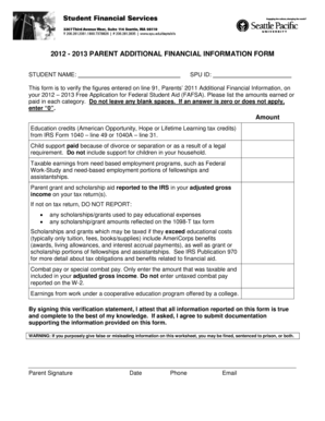 2012-2013 Parent Additional Financial Information Form