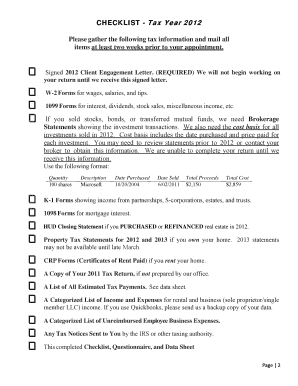 2012 Tax Return Checklist and Questionnaire